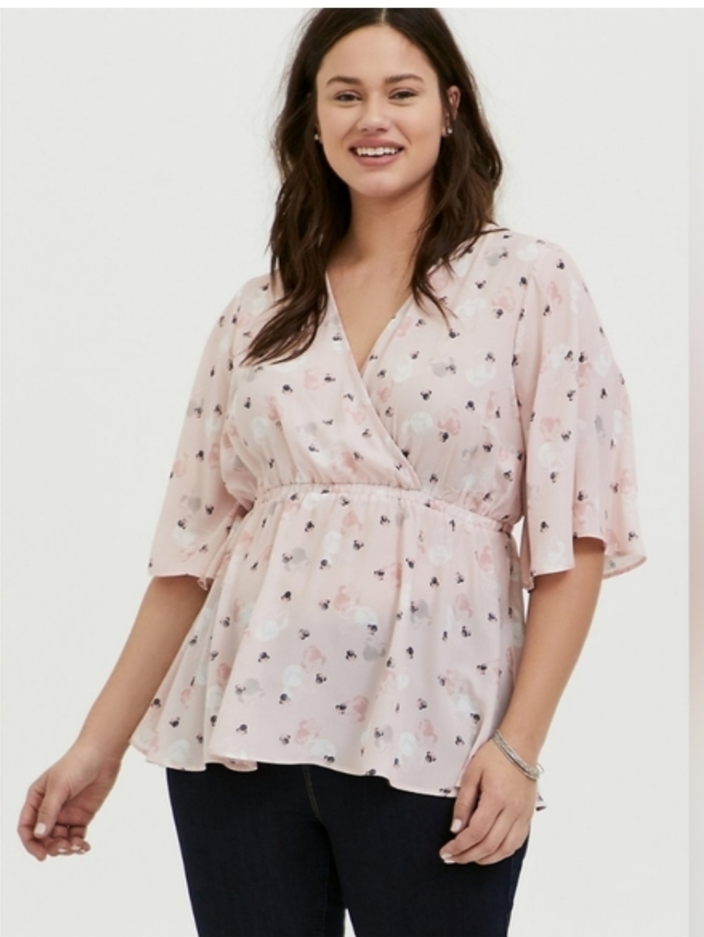 NWOT Torrid Disney Pink Minnie Faux Wrap Blouse